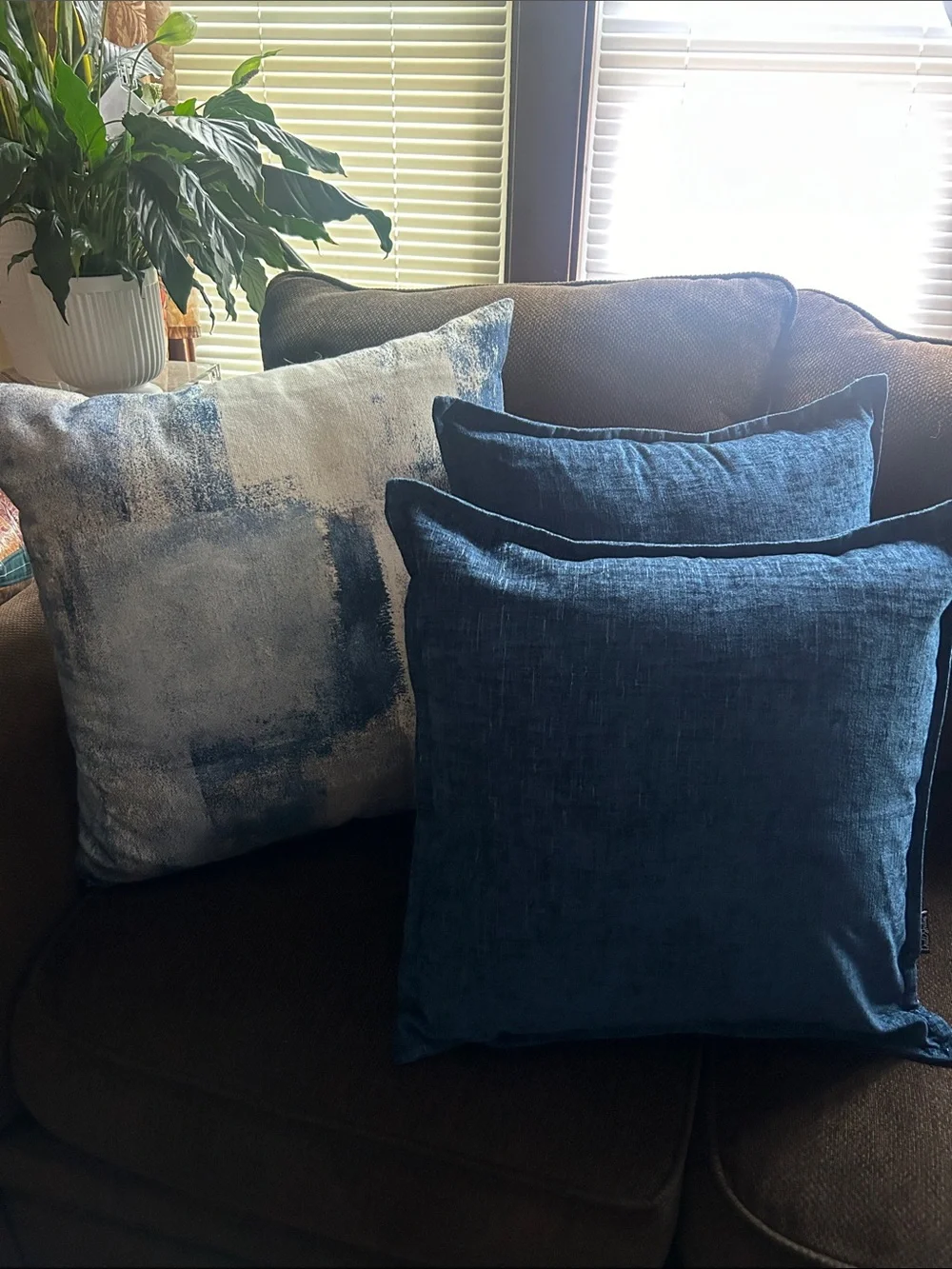 Set of 3 Deep Blue Decorative Accent Pillows
